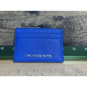 Michael Kors Jet Set Cooper Card Holder Wallet MK Atlantic Blue Unisex Crossgrai